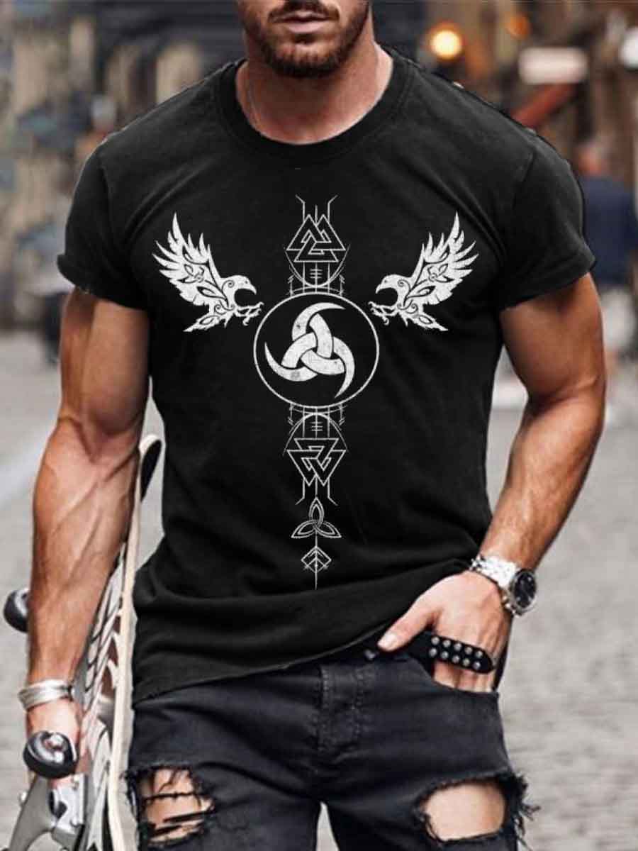 Men's Viking Inspired Print Vintage T-Shirt