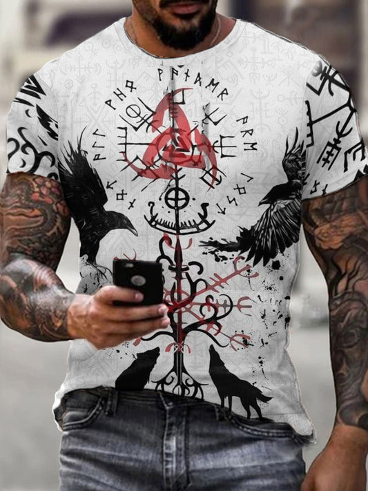 Men's Viking Style Vegvísir&Ravens Printed T-Shirt