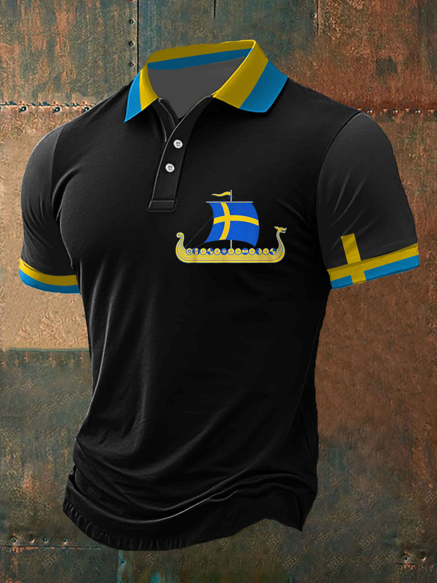 Men's Sweden Viking Style Printed Polo Shirt