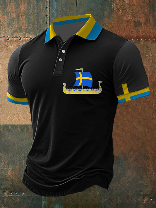Men's Sweden Viking Style Printed Polo Shirt