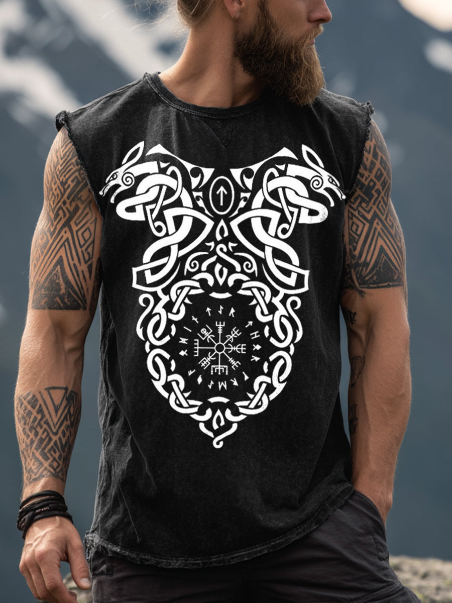 Men's Viking Inspired Print Vintage Tank Top