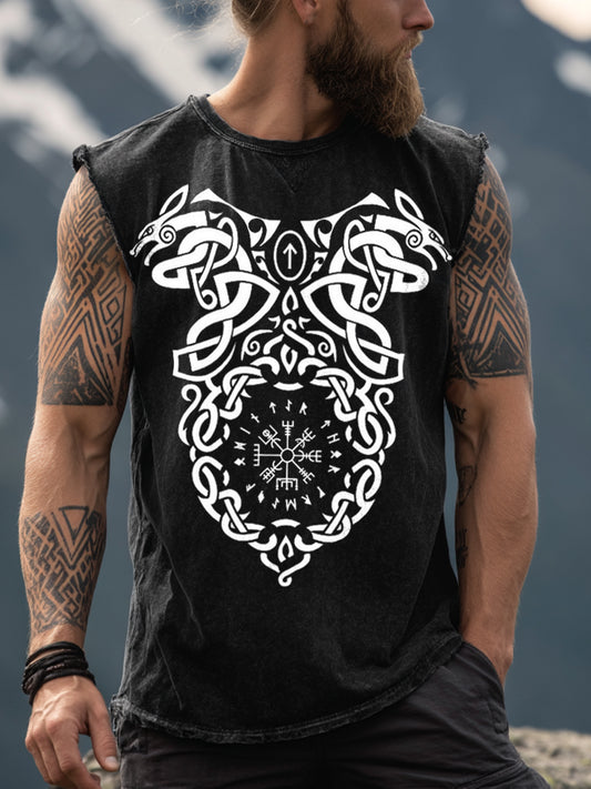Men's Viking Inspired Print Vintage Tank Top