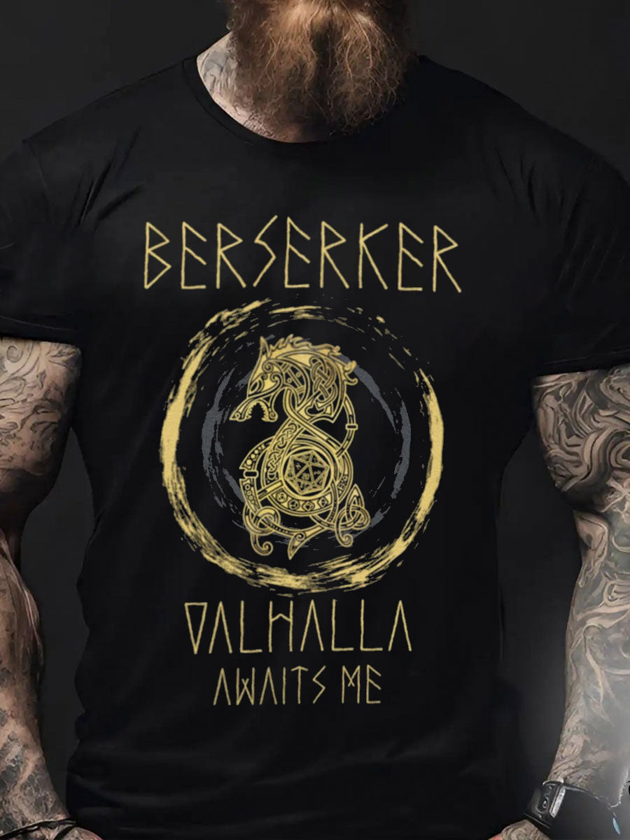 Men's Viking Style Berserker&Valhalla Printed T-Shirt
