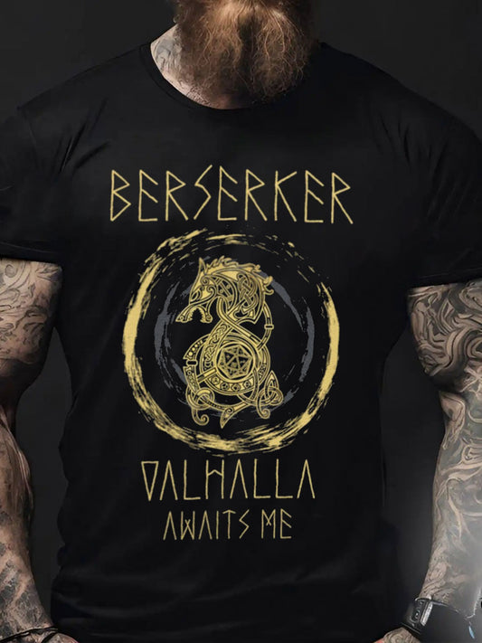 Men's Viking Style Berserker&Valhalla Printed T-Shirt