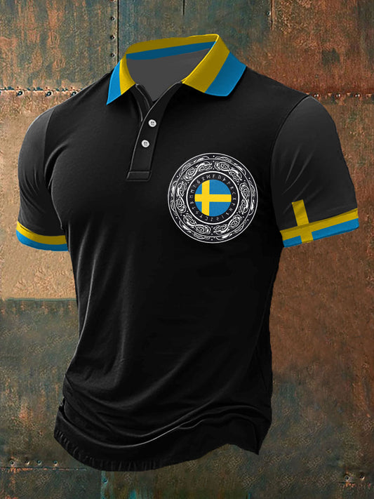 Men's Sweden Viking Style Printed Polo Shirt