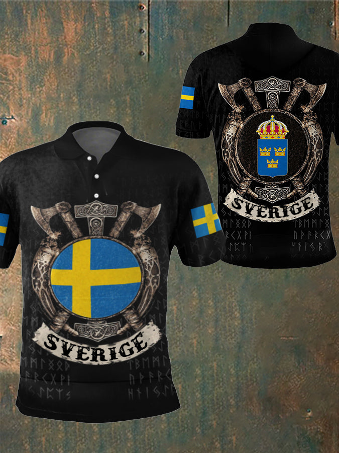 Men's Sweden Viking Style Printed Polo Shirt
