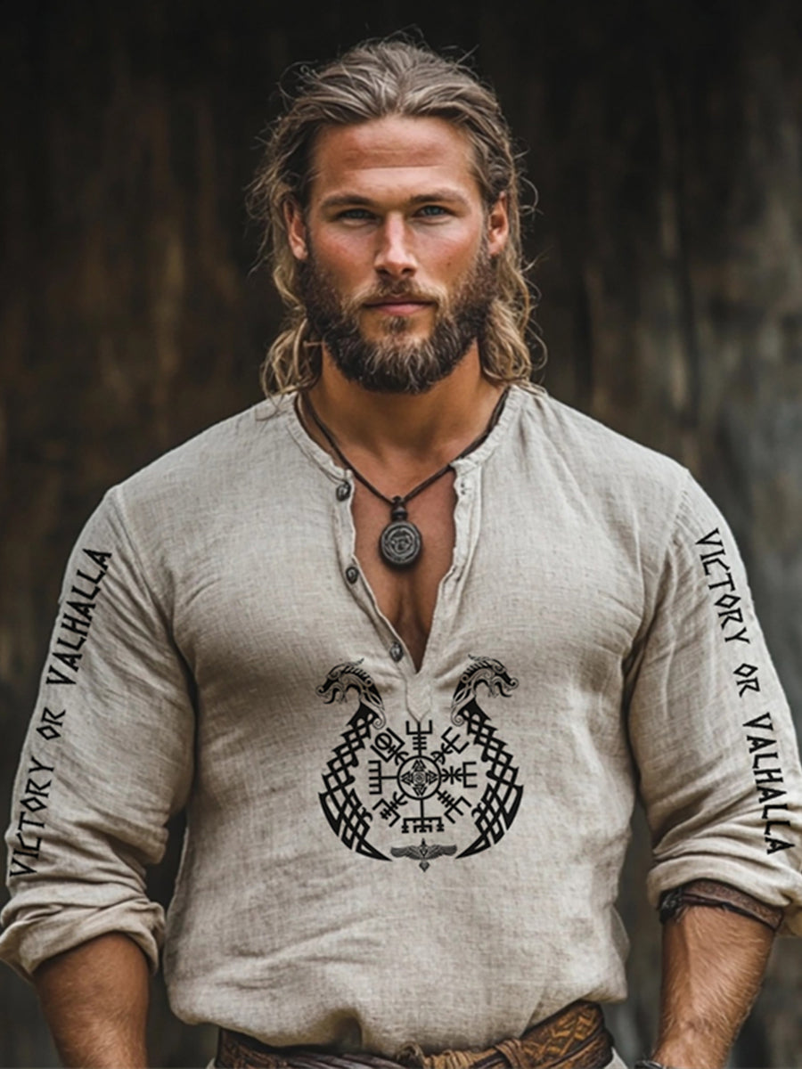 Men's Viking cotton and linen long sleeve T-shirt