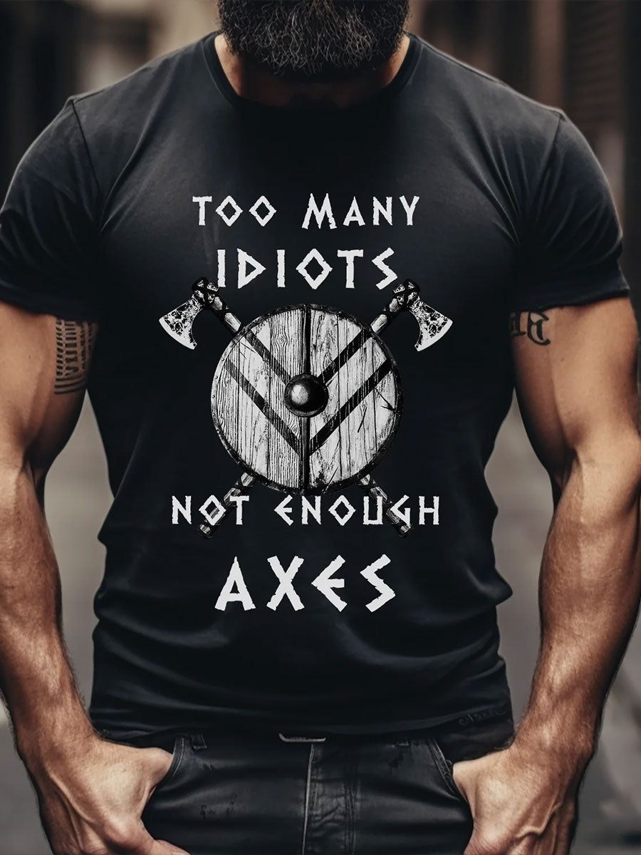 Men's Viking Style Too Many Idiots Printed T- Shirt