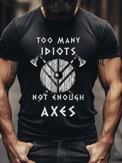 Men's Viking Style Too Many Idiots Printed T- Shirt