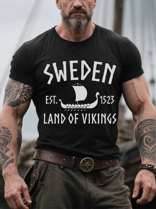 Men's Retro Sweden Land Of Vikings Casual Tee
