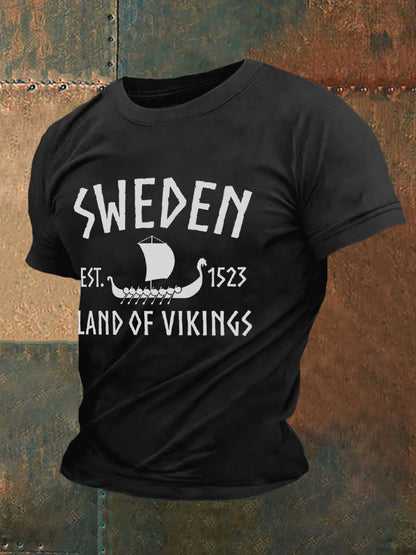 Men's Retro Sweden Land Of Vikings Casual Tee
