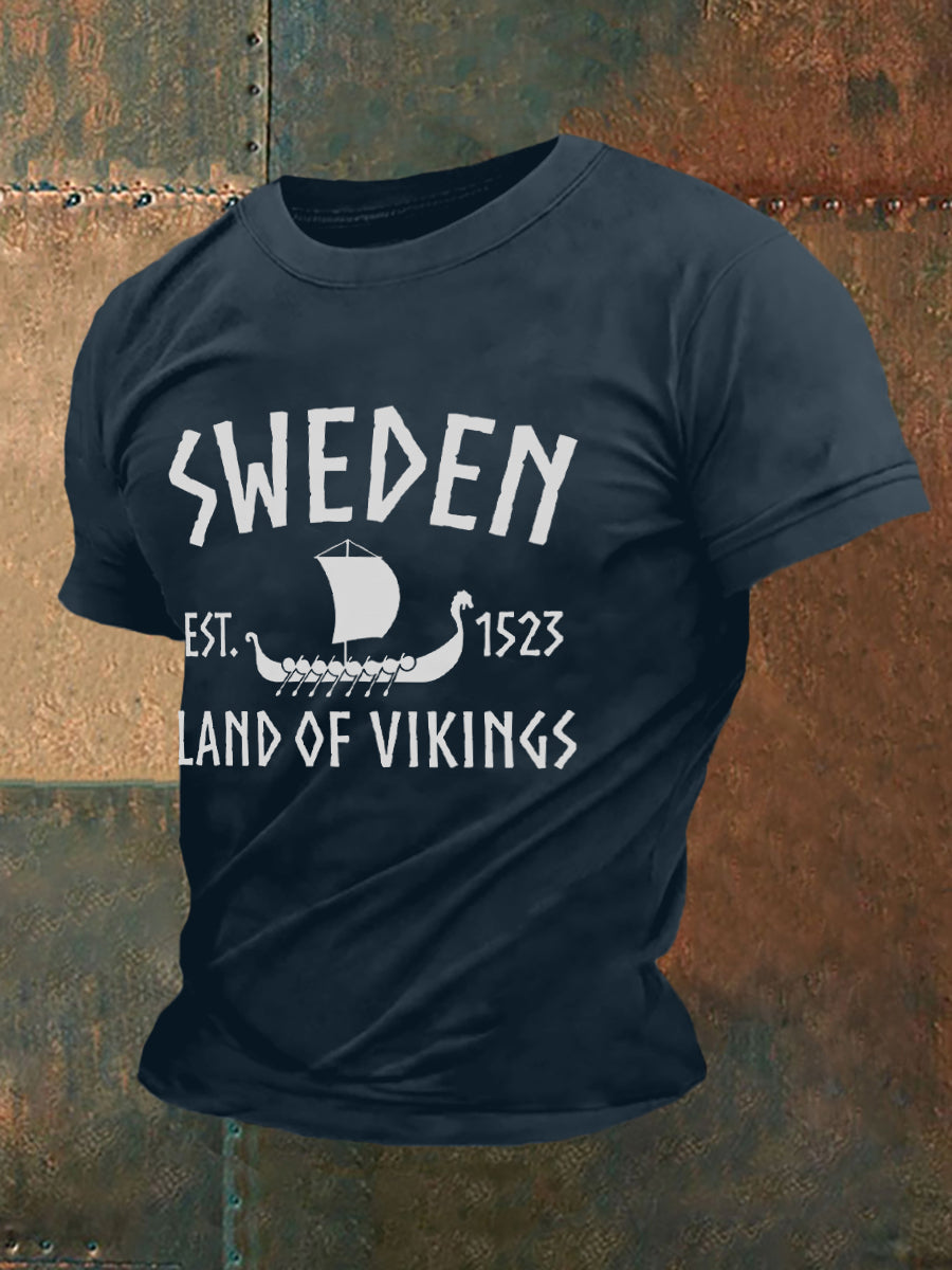 Men's Retro Sweden Land Of Vikings Casual Tee