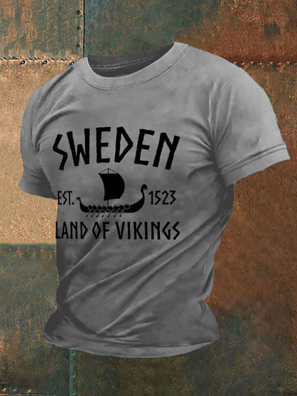 Men's Retro Sweden Land Of Vikings Casual Tee