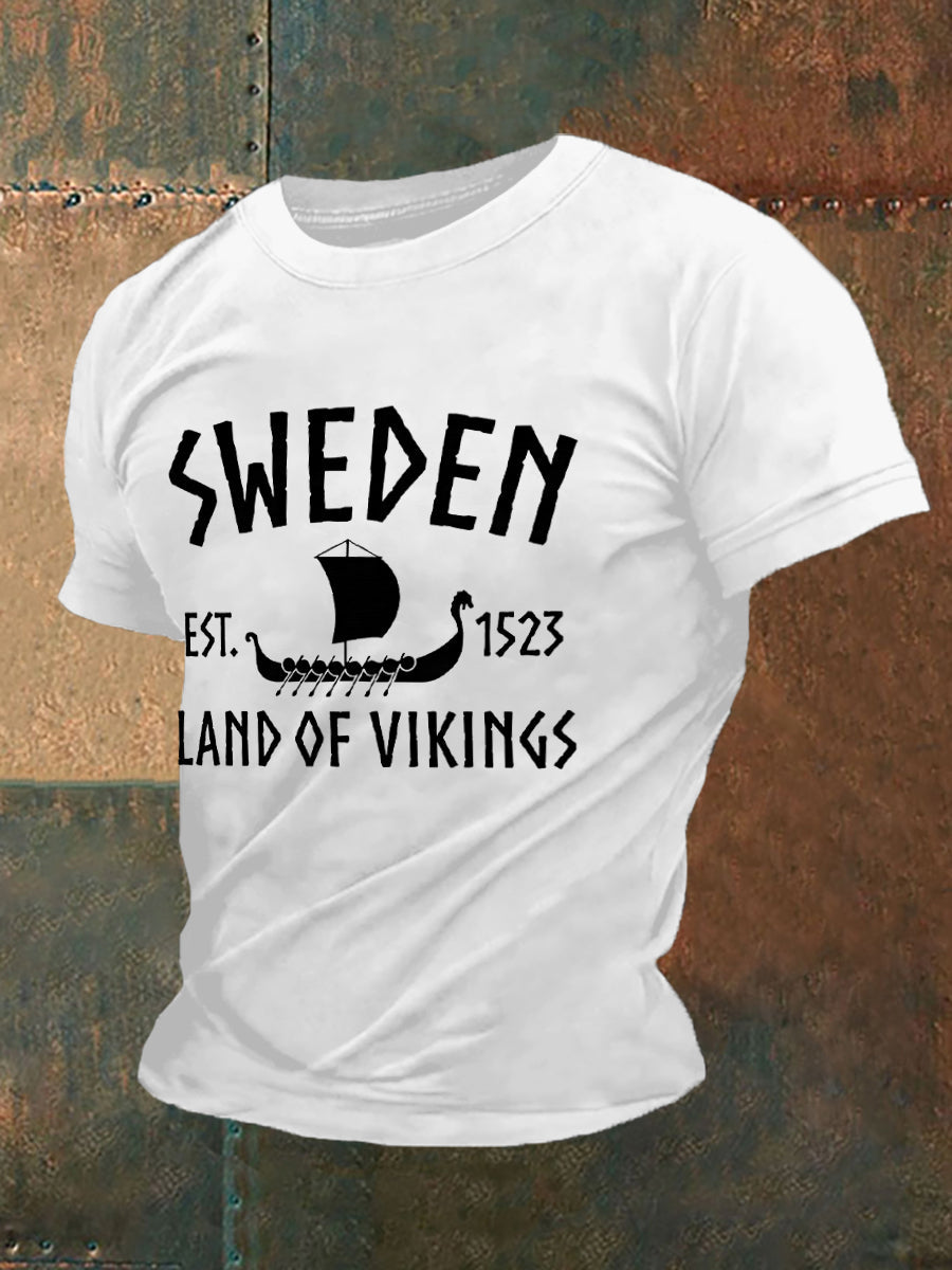 Men's Retro Sweden Land Of Vikings Casual Tee