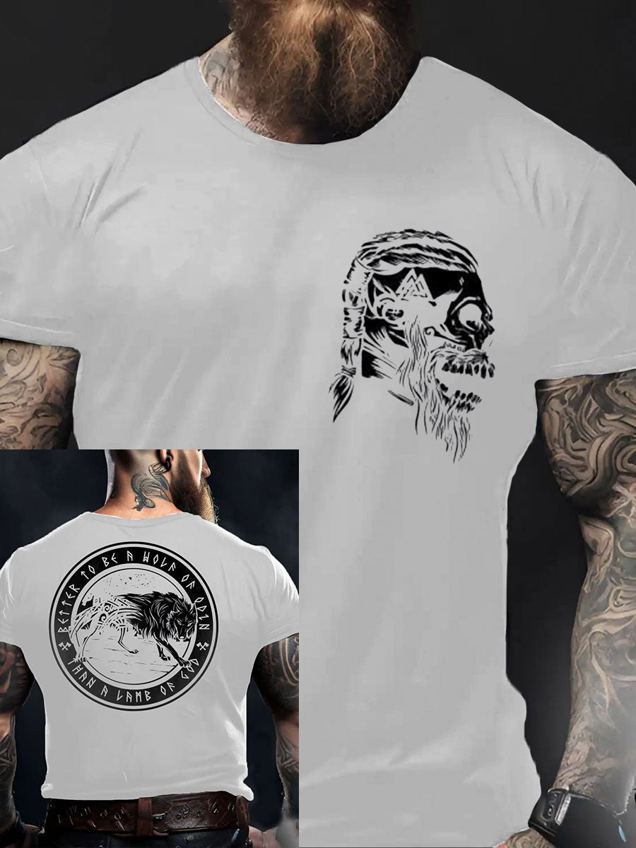 Men's Viking Style Odin&Wolf Printed T- Shirt