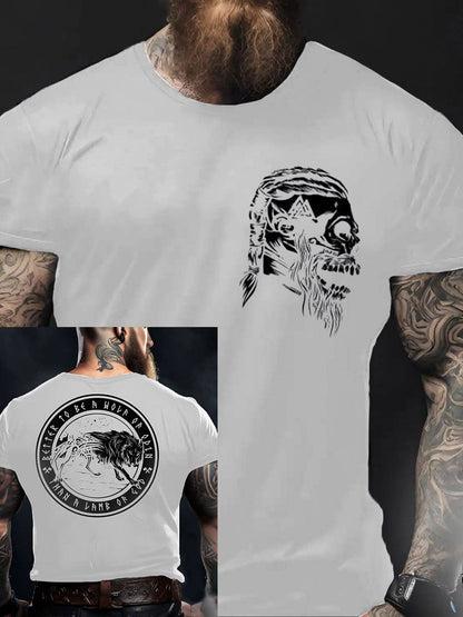 Men's Viking Style Odin&Wolf Printed T- Shirt