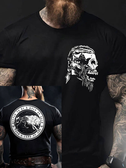 Men's Viking Style Odin&Wolf Printed T- Shirt