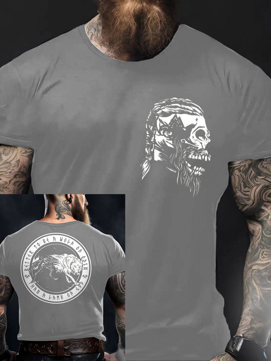 Men's Viking Style Odin&Wolf Printed T- Shirt