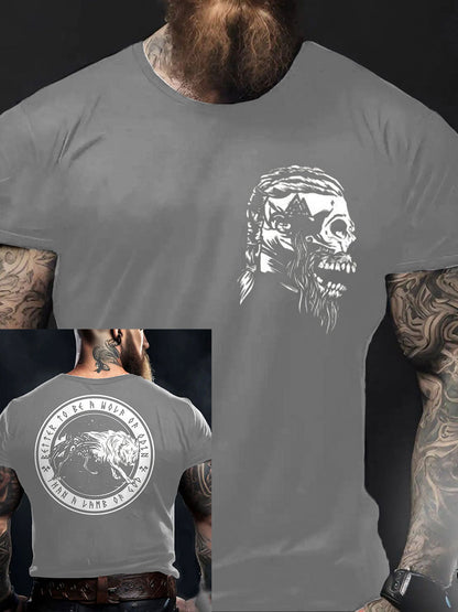 Men's Viking Style Odin&Wolf Printed T- Shirt