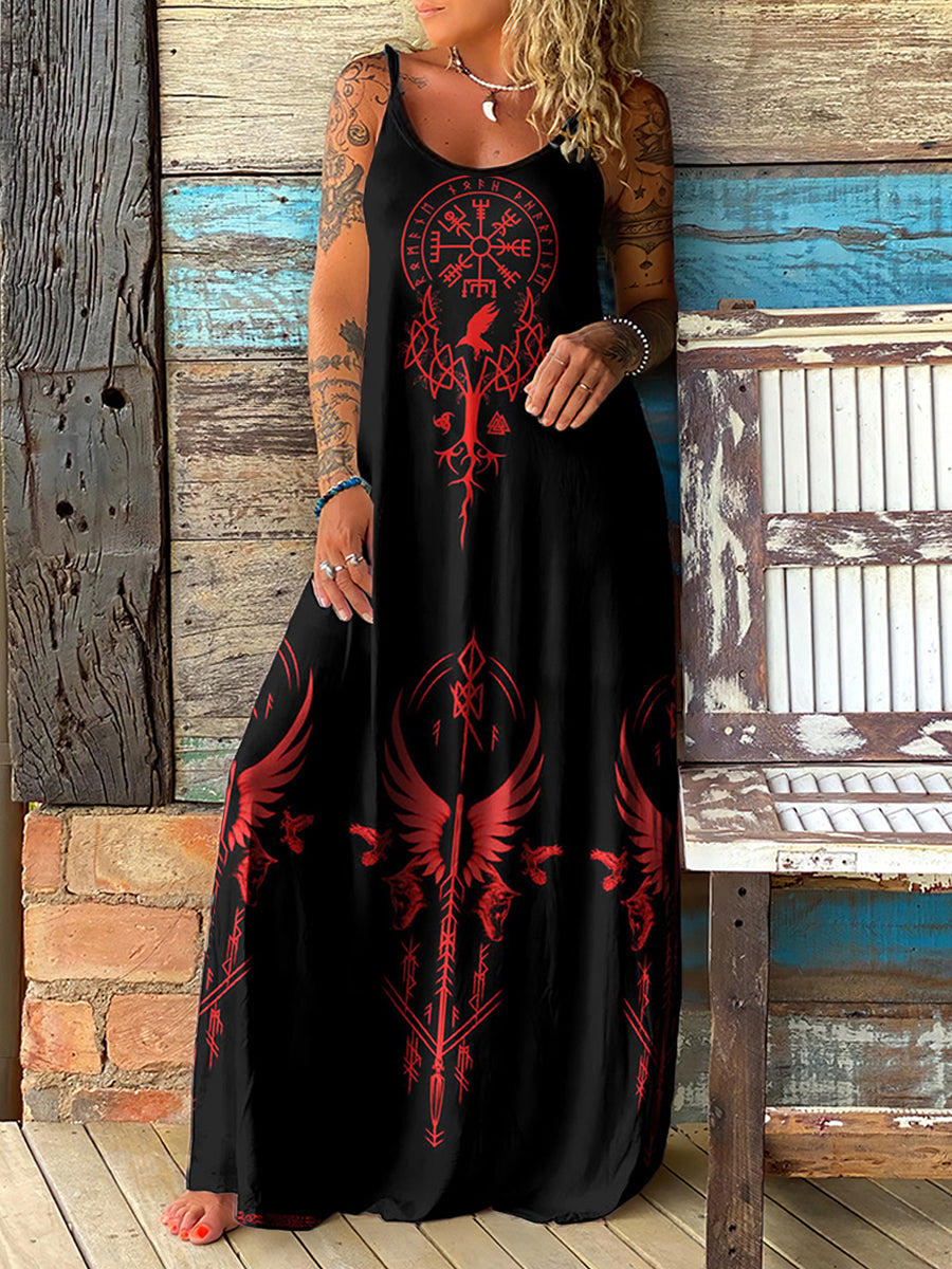 Women's Viking Inspired Print Maxi Dress