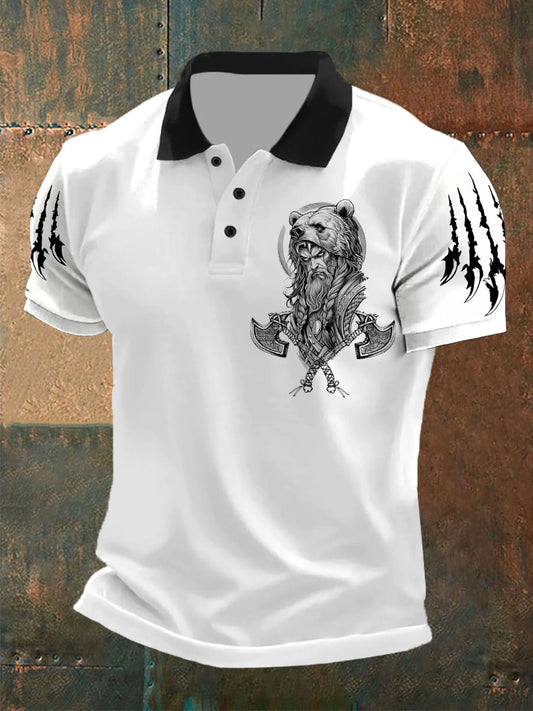 Men's Viking wolf print casual tops