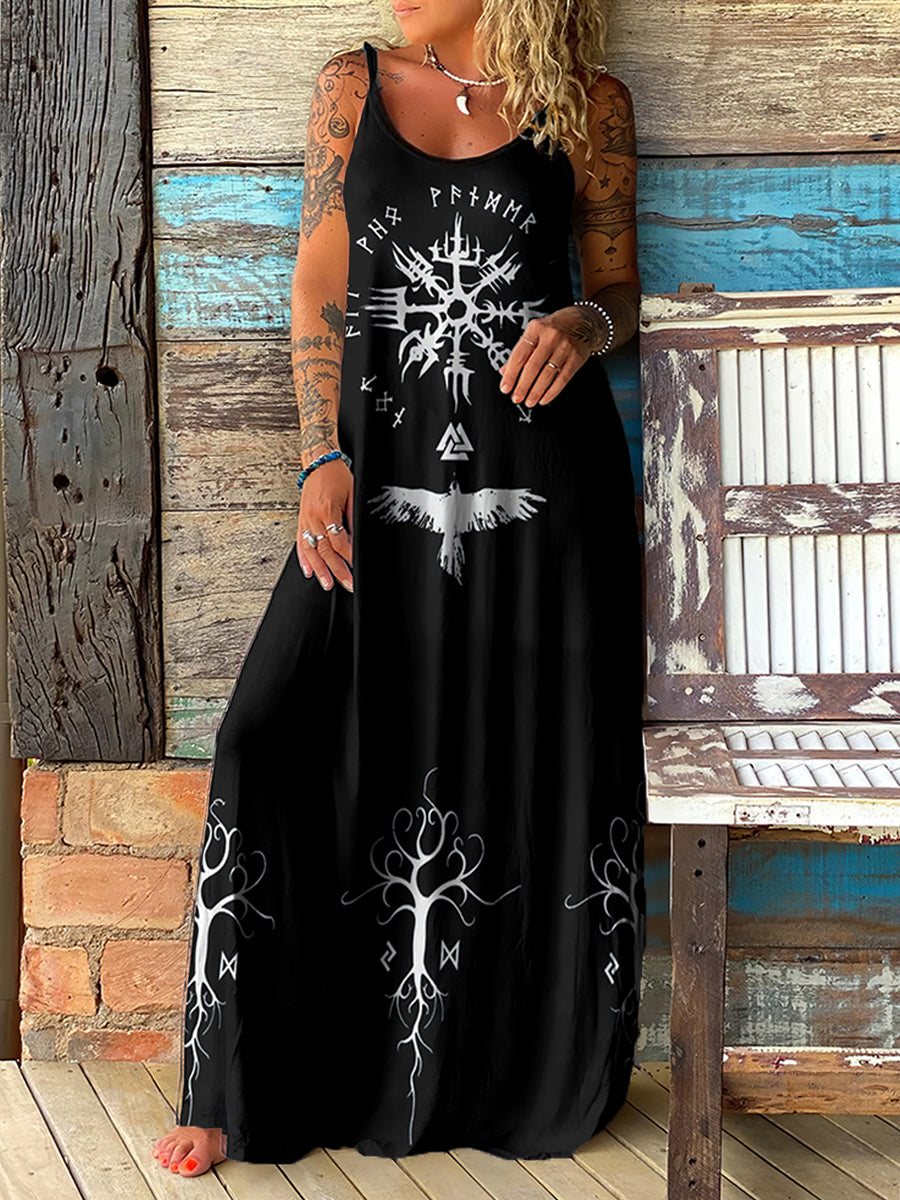 Women's Viking Inspired Print Maxi Dress