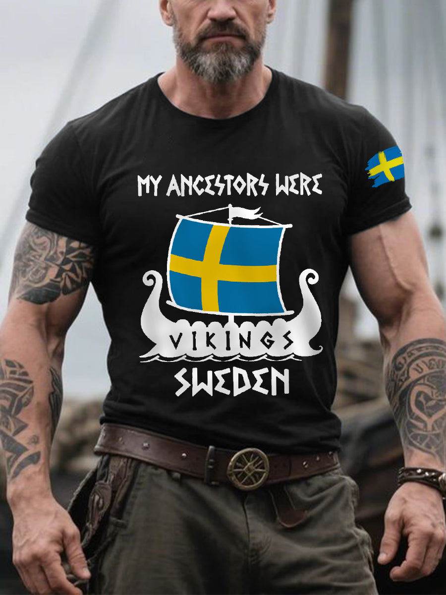 Men's Retro My Ancestors Were Viking Sweden Casual Tee