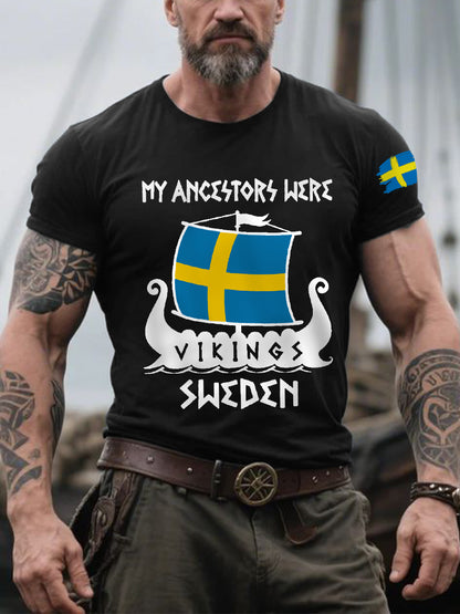 Men's Retro My Ancestors Were Viking Sweden Casual Tee