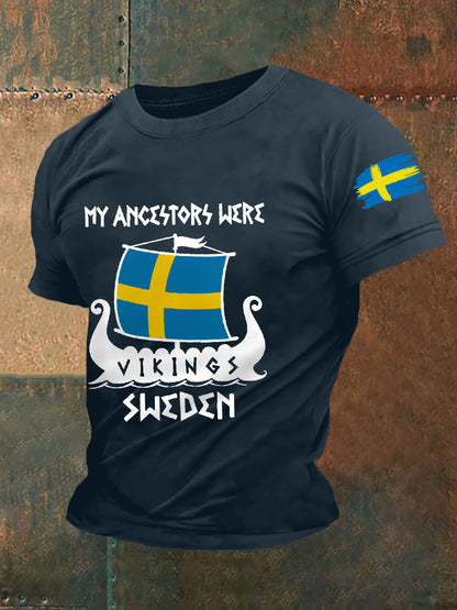 Men's Retro My Ancestors Were Viking Sweden Casual Tee