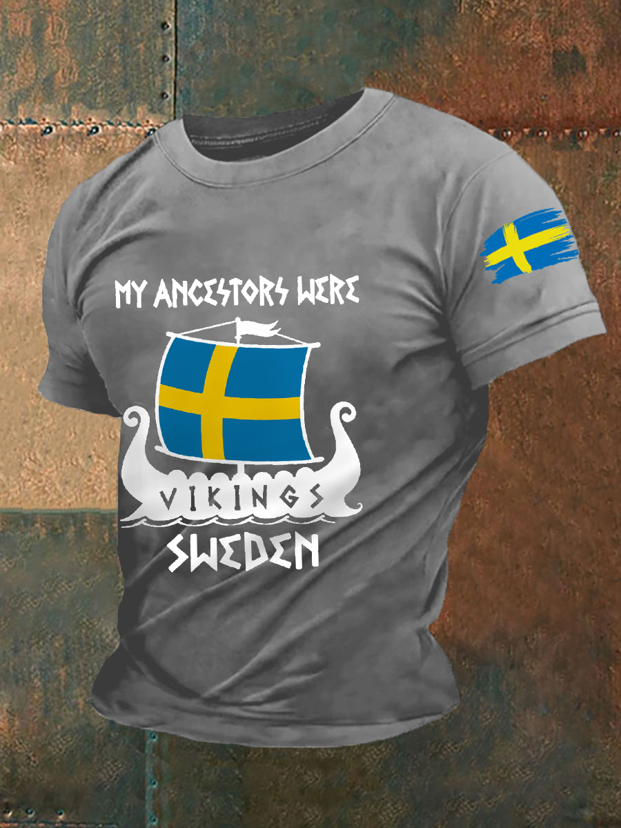 Men's Retro My Ancestors Were Viking Sweden Casual Tee