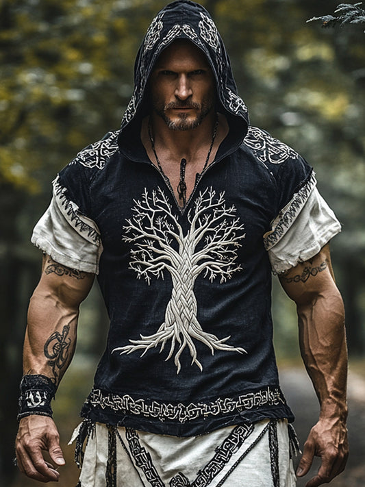 Men's Viking Style Hooded Short Sleeve T-Shirt