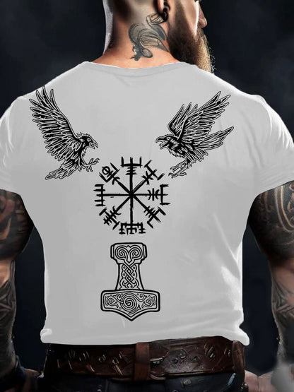 Men's Viking Style Odin Ravens&Vegvisir Printed T-shirt