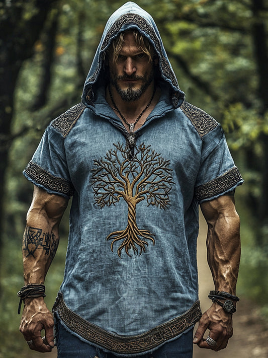 Men's Viking Style Hooded Short Sleeve T-Shirt