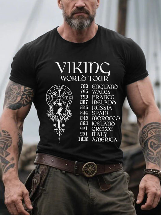 Men's Retro Viking World Tour Viking Blood Nordic Style Casual Tee