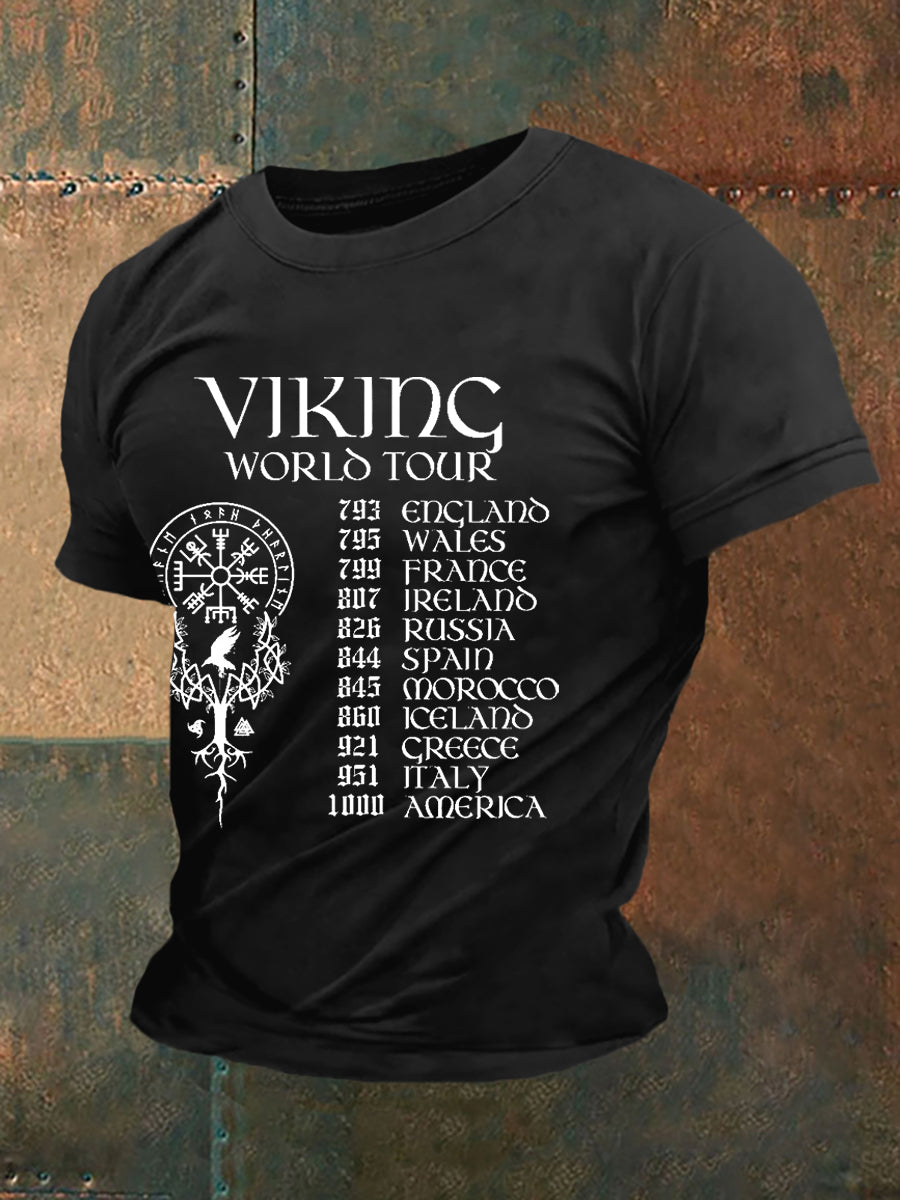 Men's Retro Viking World Tour Viking Blood Nordic Style Casual Tee