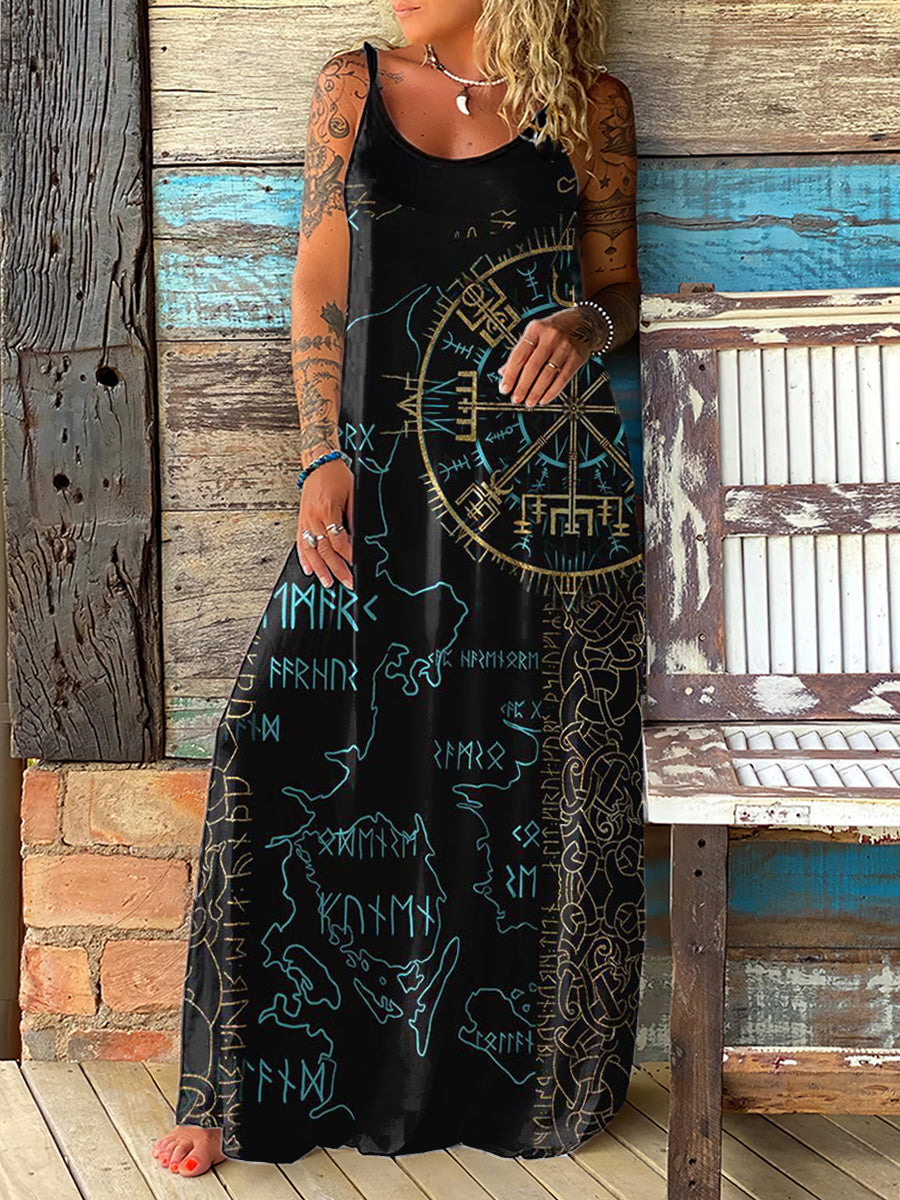 Women's Viking Inspired Print Maxi Dress