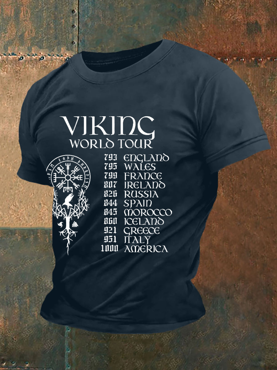 Men's Retro Viking World Tour Viking Blood Nordic Style Casual Tee