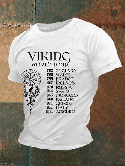 Men's Retro Viking World Tour Viking Blood Nordic Style Casual Tee