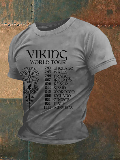 Men's Retro Viking World Tour Viking Blood Nordic Style Casual Tee