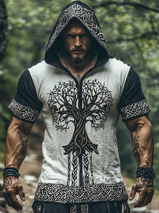 Men's Viking Style Hooded Short Sleeve T-Shirt