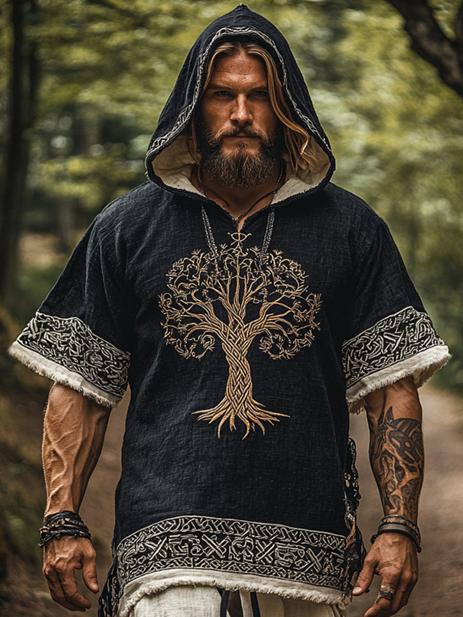 Men's Viking Style Hooded Short Sleeve T-Shirt