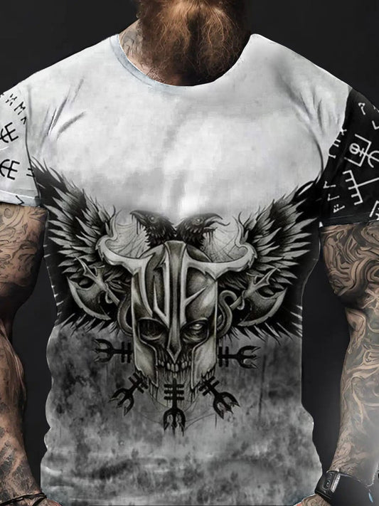 Men's Viking Style Odin Ravens&Vegvisir Printed T-shirt