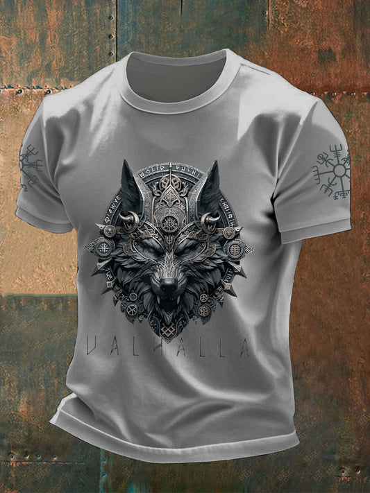 Men's Wolf Mask Odin Runes Printed T-shirts