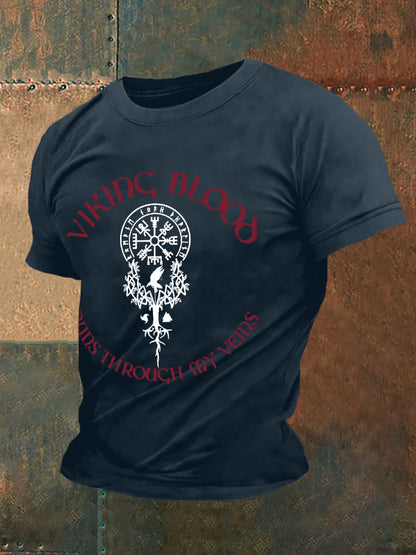 Men's Retro Viking Blood Nordic Style Casual Tee
