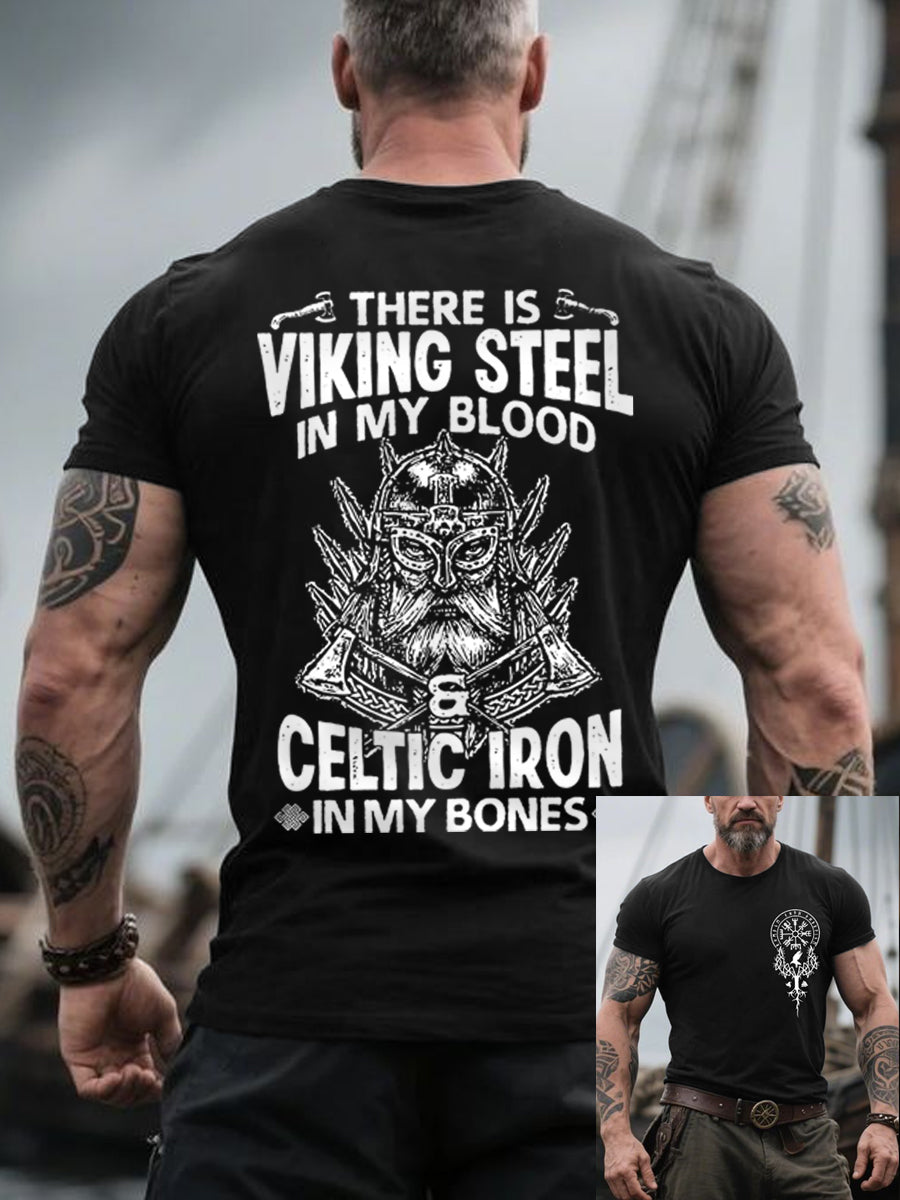 Men's Retro There Is Viking Steel In My Blood Nordic Style Casual Tee