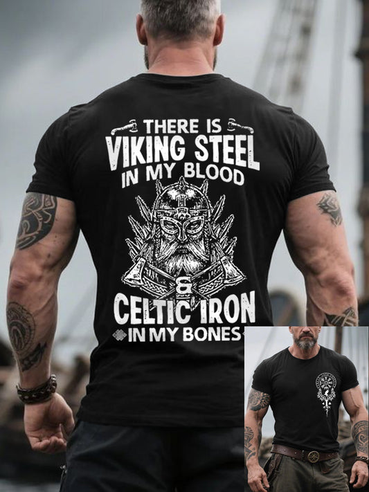 Men's Retro There Is Viking Steel In My Blood Nordic Style Casual Tee