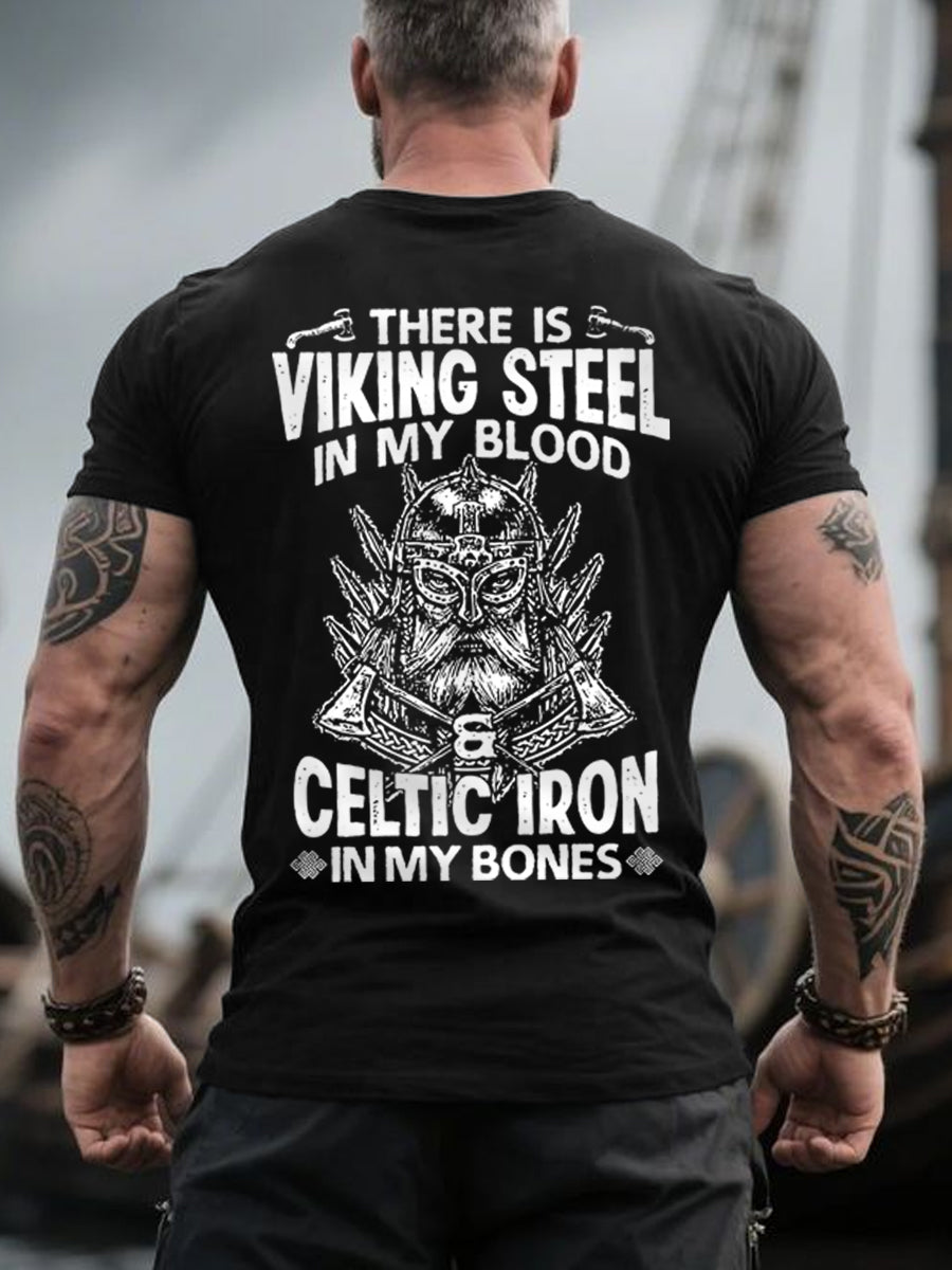 Men's Retro There Is Viking Steel In My Blood Nordic Style Casual Tee