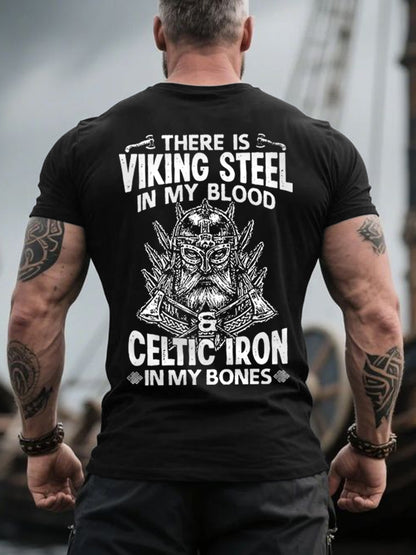 Men's Retro There Is Viking Steel In My Blood Nordic Style Casual Tee