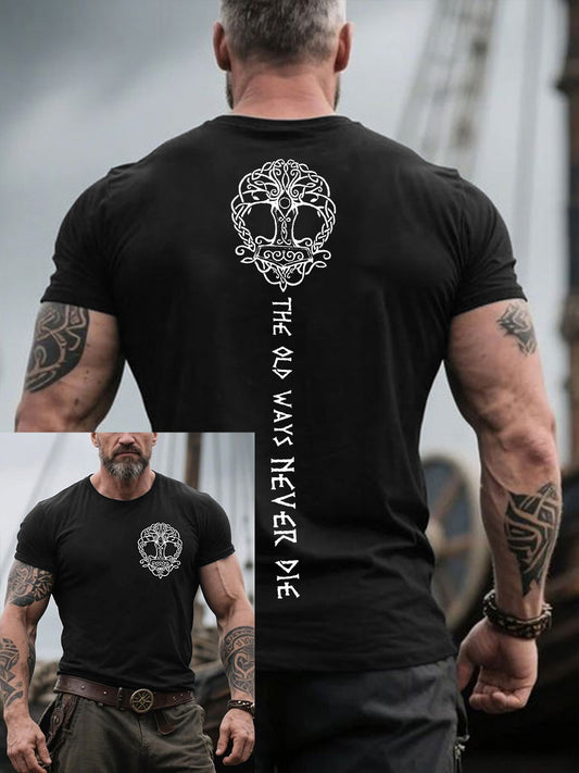 Men's Viking Style The Old Way Never Die Printed T-shirt