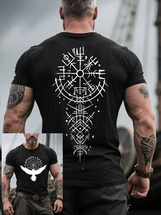 Men's Viking Style Ravens&Vegvísir Printed T-shirt